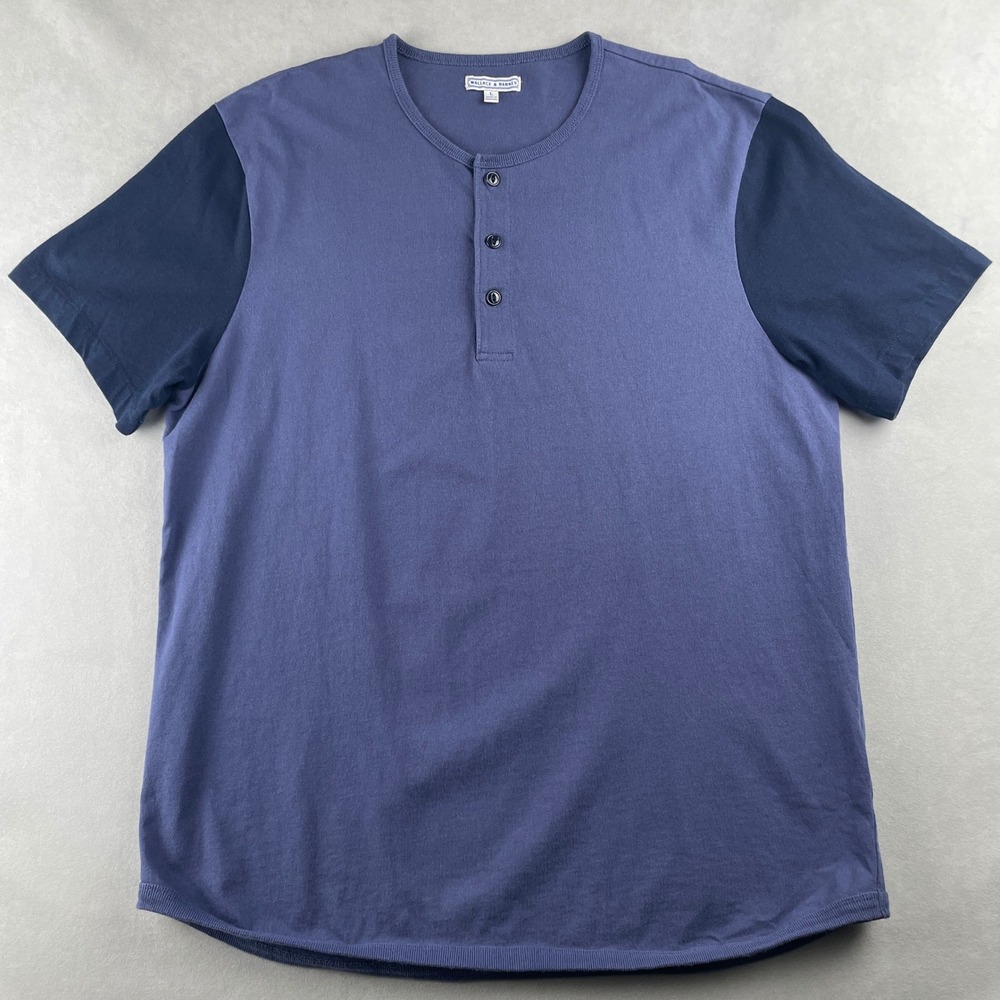 Wallace & Barnes J Crew Men S/S Henley T Shirt Blue L Button Up Cotton Blend Hip